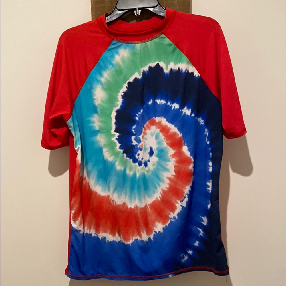 Lands' End Red and Blue Tie-Dye Men's Shirt